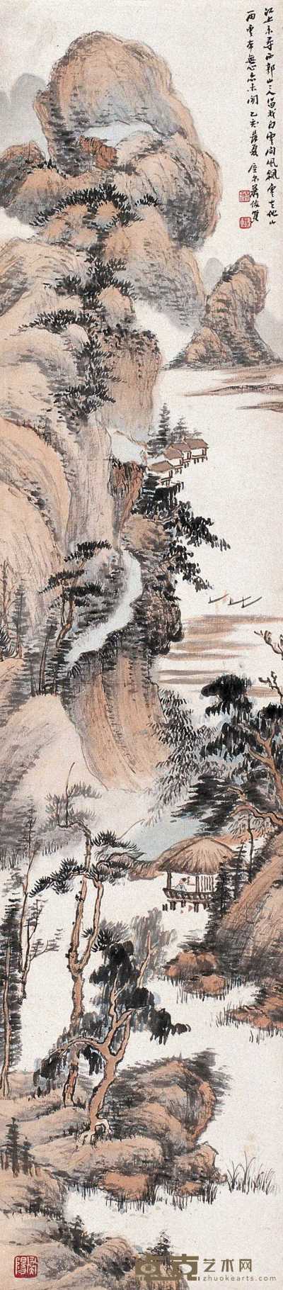 萧俊贤 乙亥（1935年）作 烟江叠嶂图 轴 113×25cm